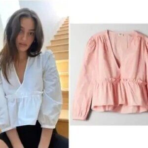 Aritzia Sunday Best Jinx Puff Sleeve Cotton Peplum Baby Doll Top
